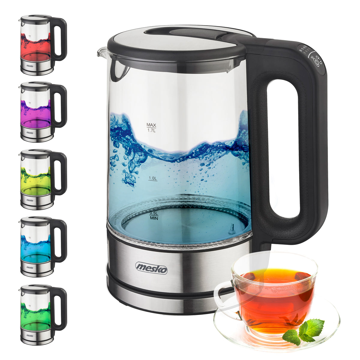 Mesko | Kettle | MS 1301b | Electric | 1850 W | 1.7 L | Glass | 360° rotational base | Black
