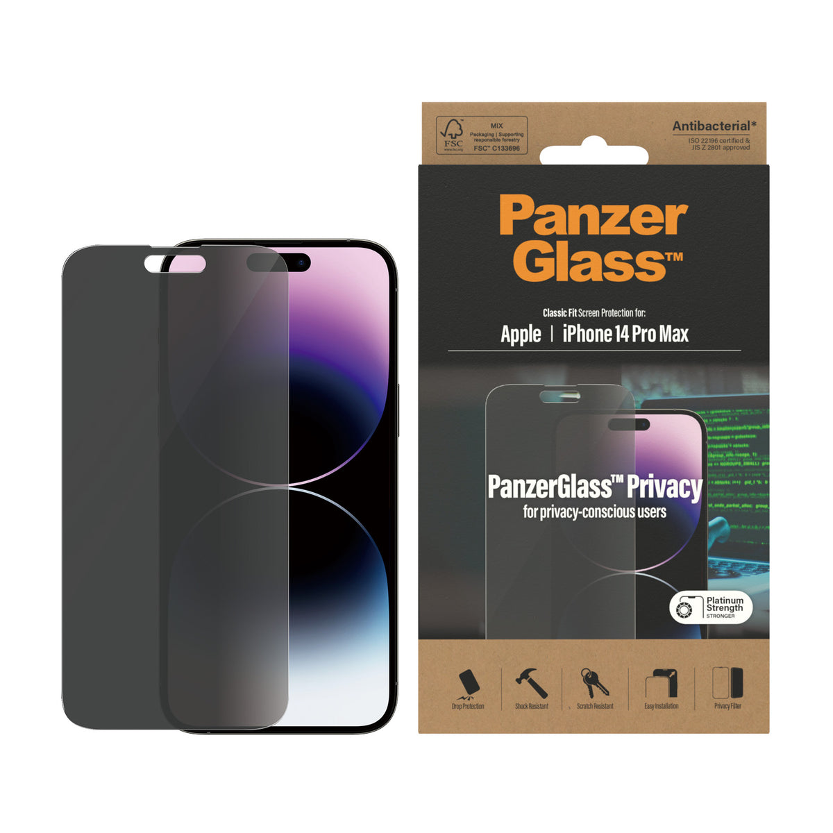 PanzerGlass | Screen protector | Apple | iPhone 14 Pro Max | Glass | Black | Classic Fit | Privacy