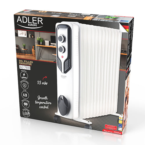 Adler | Oil-Filled Radiator | AD 7818 | Oil Filled Radiator | 2500 W | Number of power levels 3 | White