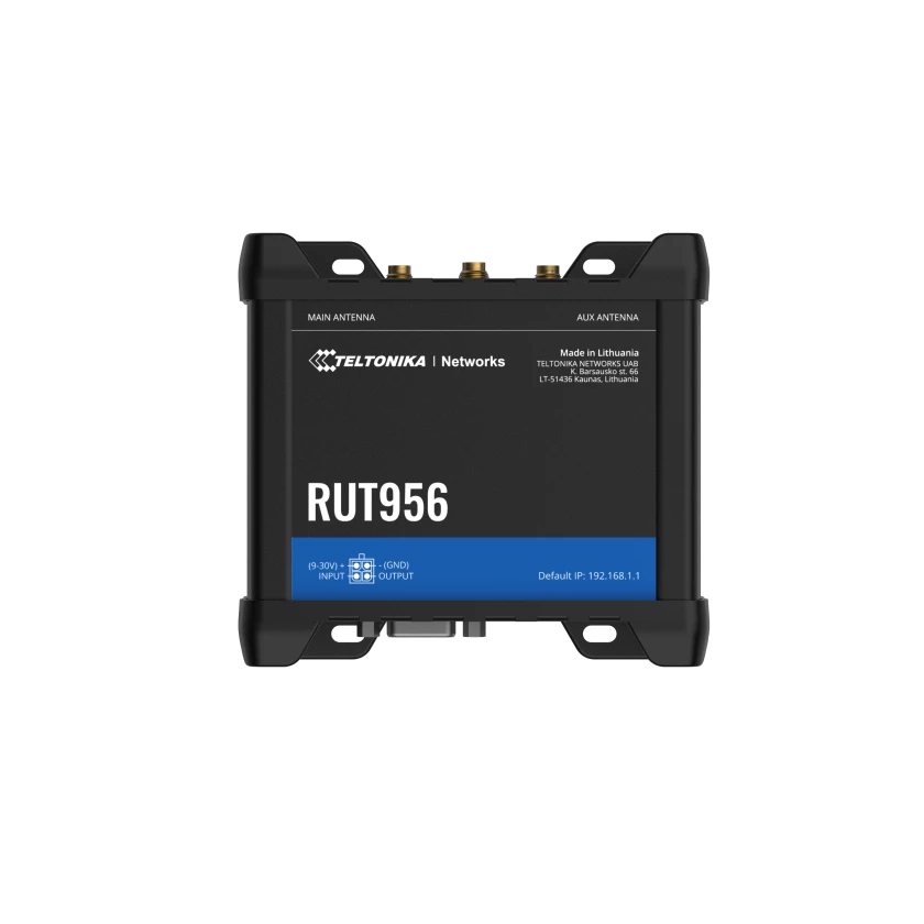 Teltonika | Industrial Router | RUT956 | 802.11n | 10/100 Mbit/s | Ethernet LAN (RJ-45) ports 4 | Mesh Support No | MU-MiMO No | 2G/3G/4G | Antenna type 2 x SMA for LTE, 2 x RP-SMA for WiFi, 1 x SMA for GNSS | 1x USB 2.0