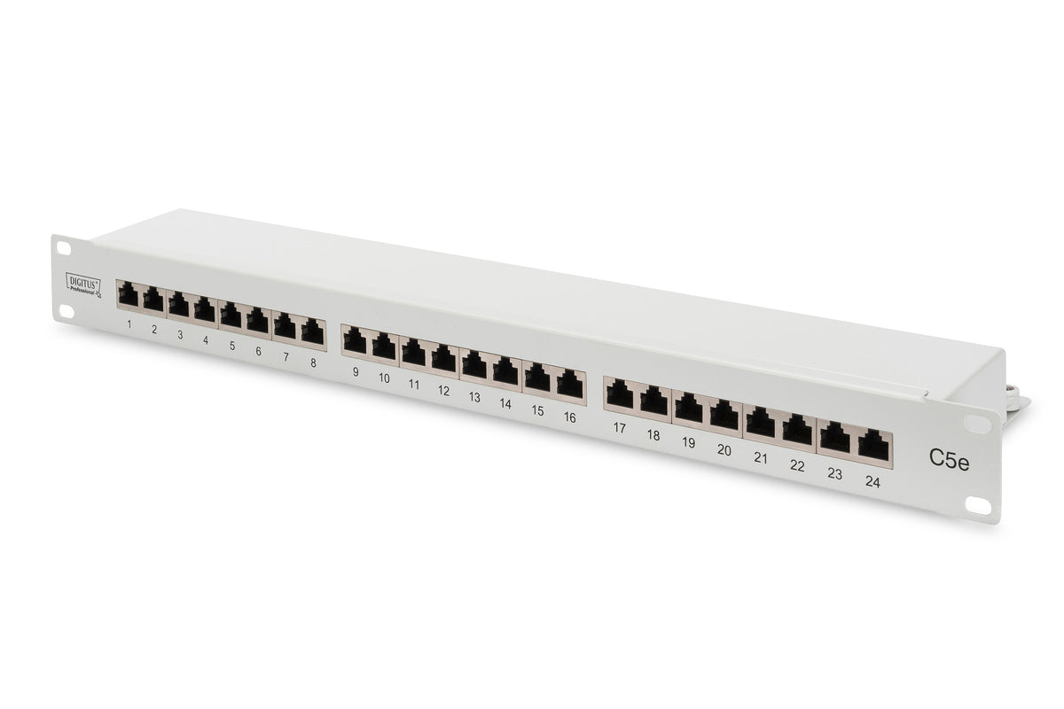 Digitus | Patch Panel | DN-91524S | 48.2 x 4.4 x 10.9 cm | Category: CAT 5e; Ports: 24 x RJ45; Retention strength: 7.7 kg; Insertion force: 30N max | White