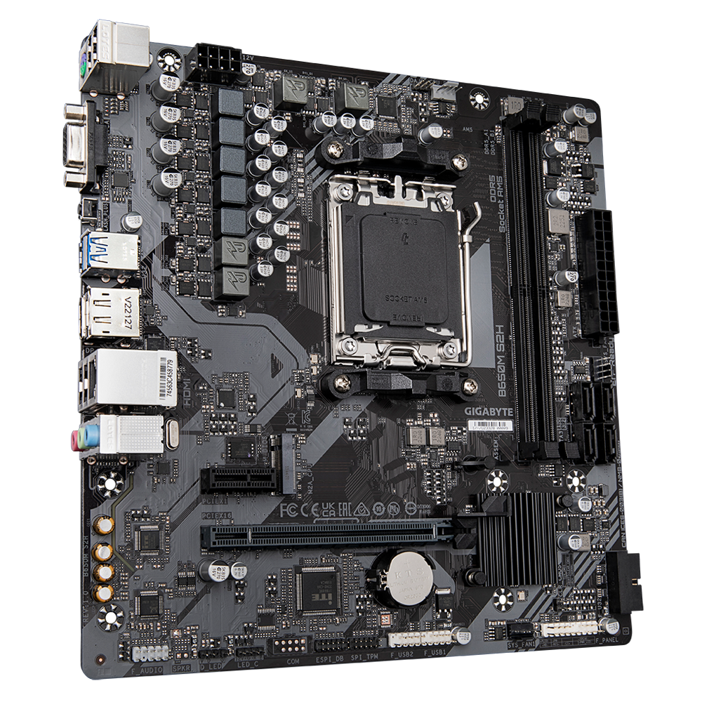 Gigabyte | B650M S2H 1.0 M/B | Processor family AMD | Processor socket AM5 | DDR5 DIMM | Memory slots 2 | Supported hard disk drive interfaces SATA | Number of SATA connectors 4 | Chipset AMD B650 | Micro ATX