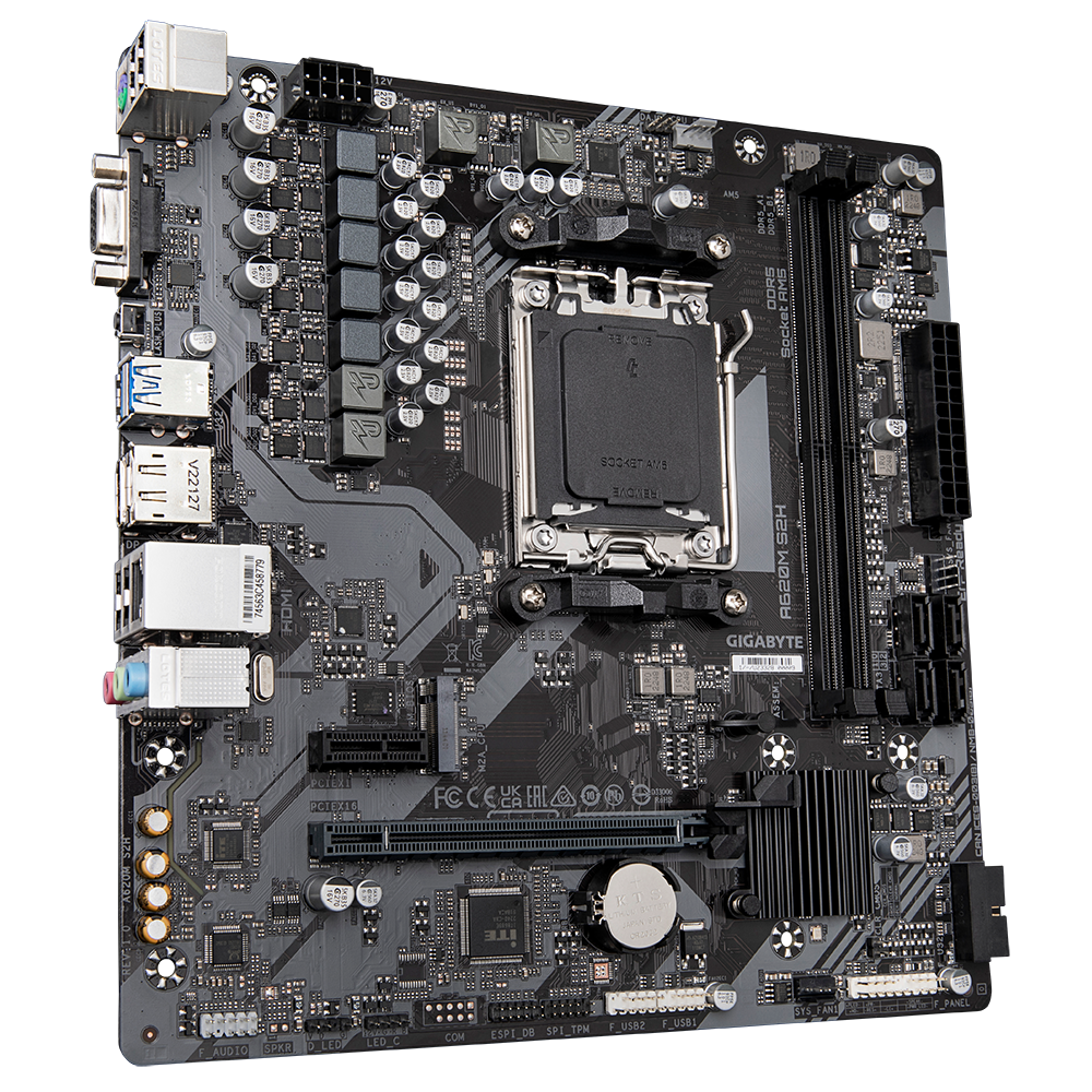 Gigabyte | A620M S2H 1.0 M/B | Processor family AMD | Processor socket AM5 | DDR5 DIMM | Memory slots 2 | Supported hard disk drive interfaces SATA, M.2 | Number of SATA connectors 4 | Chipset AMD A620 | Micro ATX