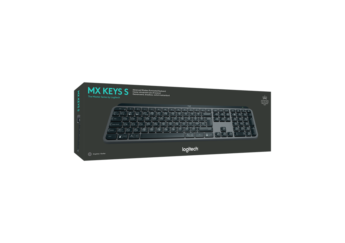 Logitech MX Keys S Belaidė klaviatūra, RF Wireless+Bluetooth, Illuminated, US Int, Graphite