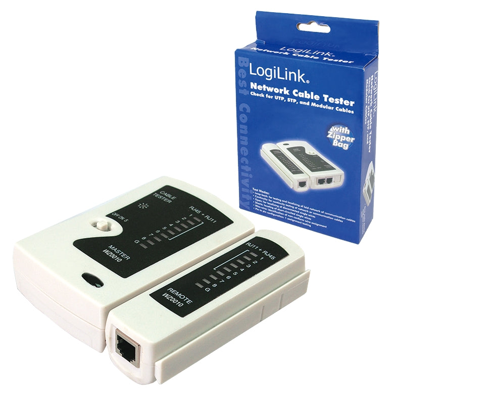 Logilink | Cable tester for RJ11, RJ12 and RJ45 with remote unit