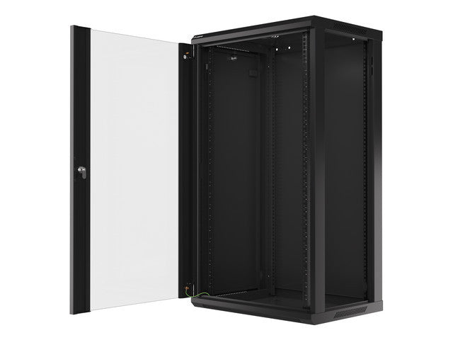 Lanberg | Rack cabinet 19" wall-mount 22U/600x450 (flat pack) with glass door | WF01-6422-10B | Black