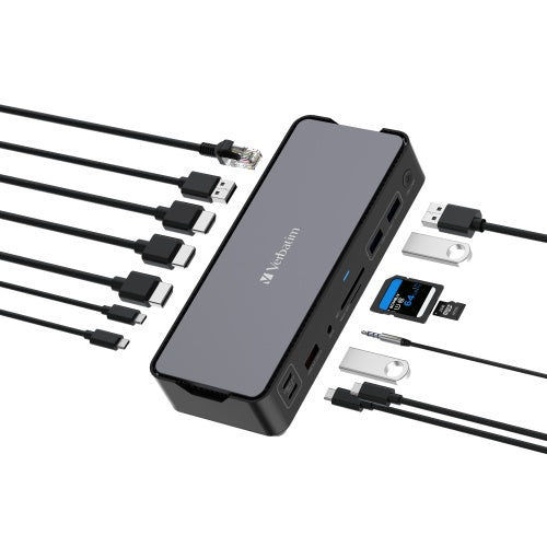 Verbatim 32171 CDS-15 USB-C Pro Jungčių stotelė 15 Ports, Pilka/Juoda