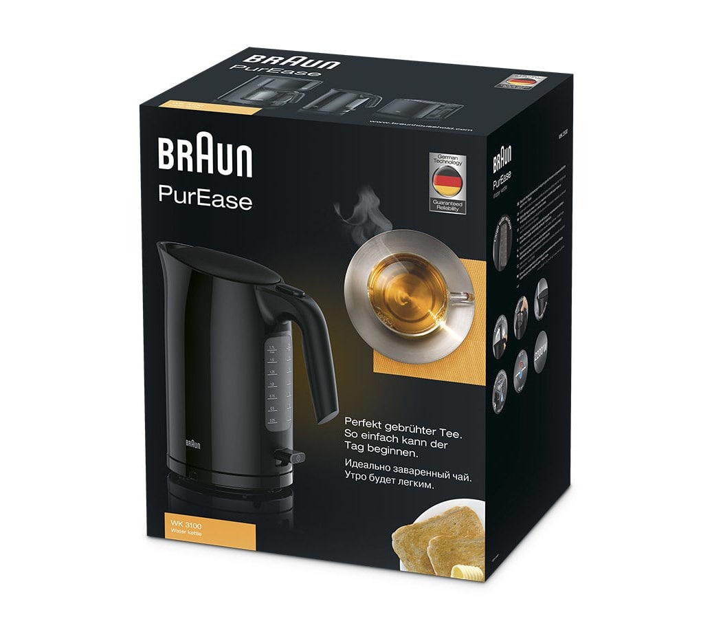 Braun | Kettle | WK3100BK PurEase | Standard | 2200 W | 1.7 L | Plastic | 360° rotational base | Black