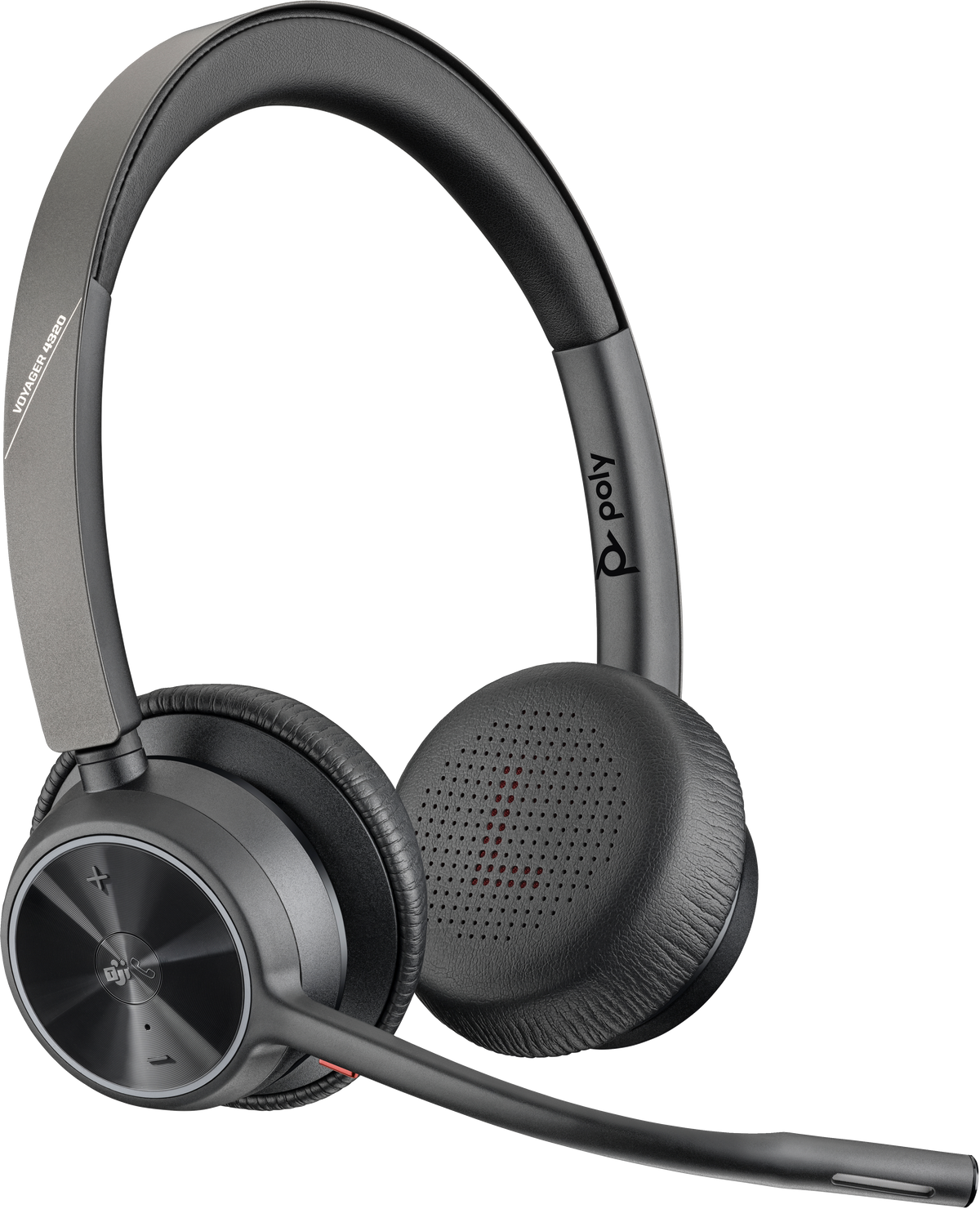 Poly Voyager 4320 MS Teams Belaidės ausinės, Bluetooth, USB-A, +BT700 dongle, +Charging Stand, Juoda