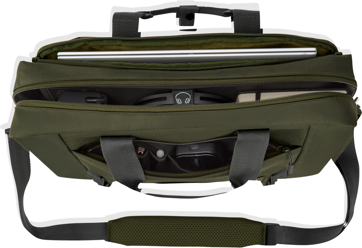HP Modular 15.6 Top Load, 3-in-One (Pouch, Top Load, Sleeve), Water Resistant, Cable Pass-through, 22 Liter Capacity - Dark Olive Green