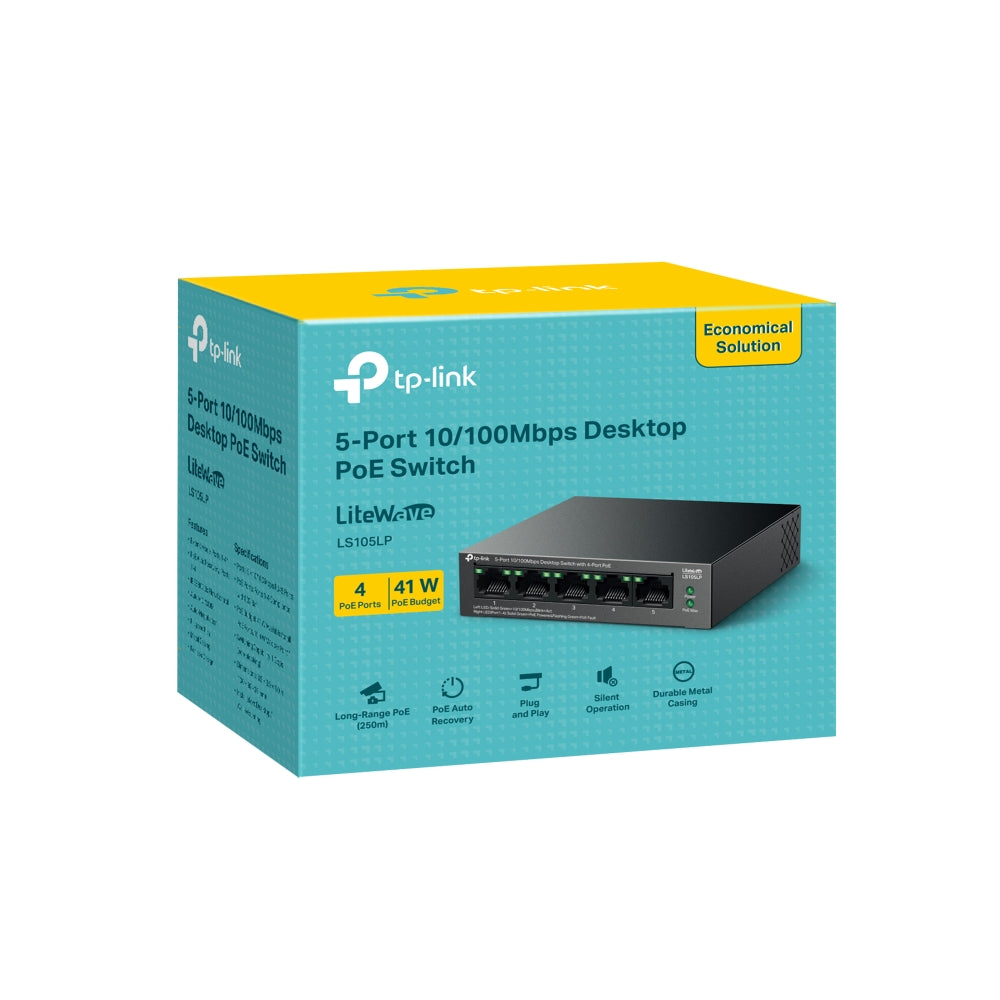 TP-LINK | 5-Port 10/100Mbps Switch with 4-Port PoE | LS105LP | Unmanaged | Desktop