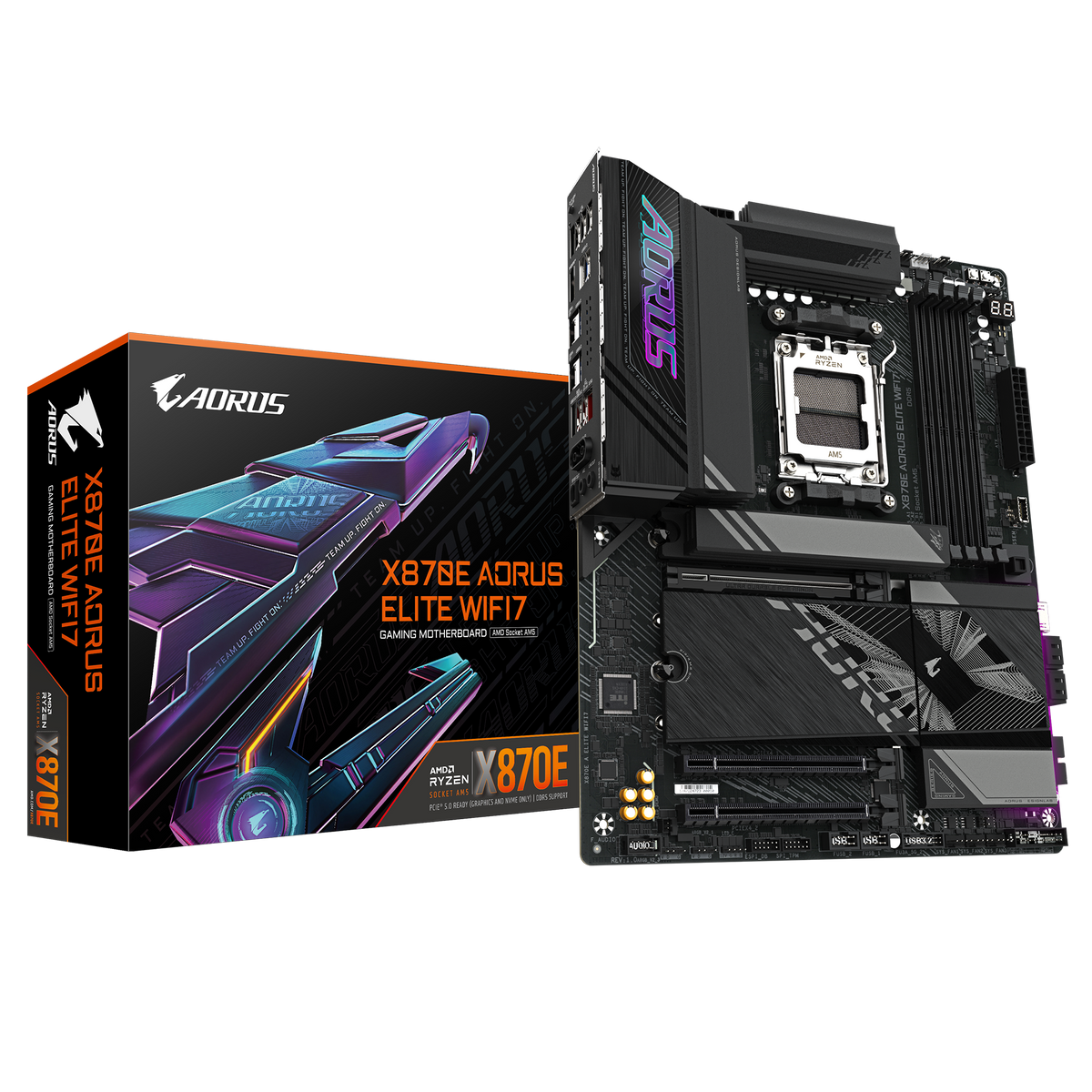 Gigabyte X870E A ELITE WIFI7 | Processor family AMD | Processor socket AM5 | DDR5 | Supported hard disk drive interfaces SATA, M.2 | Number of SATA connectors 4