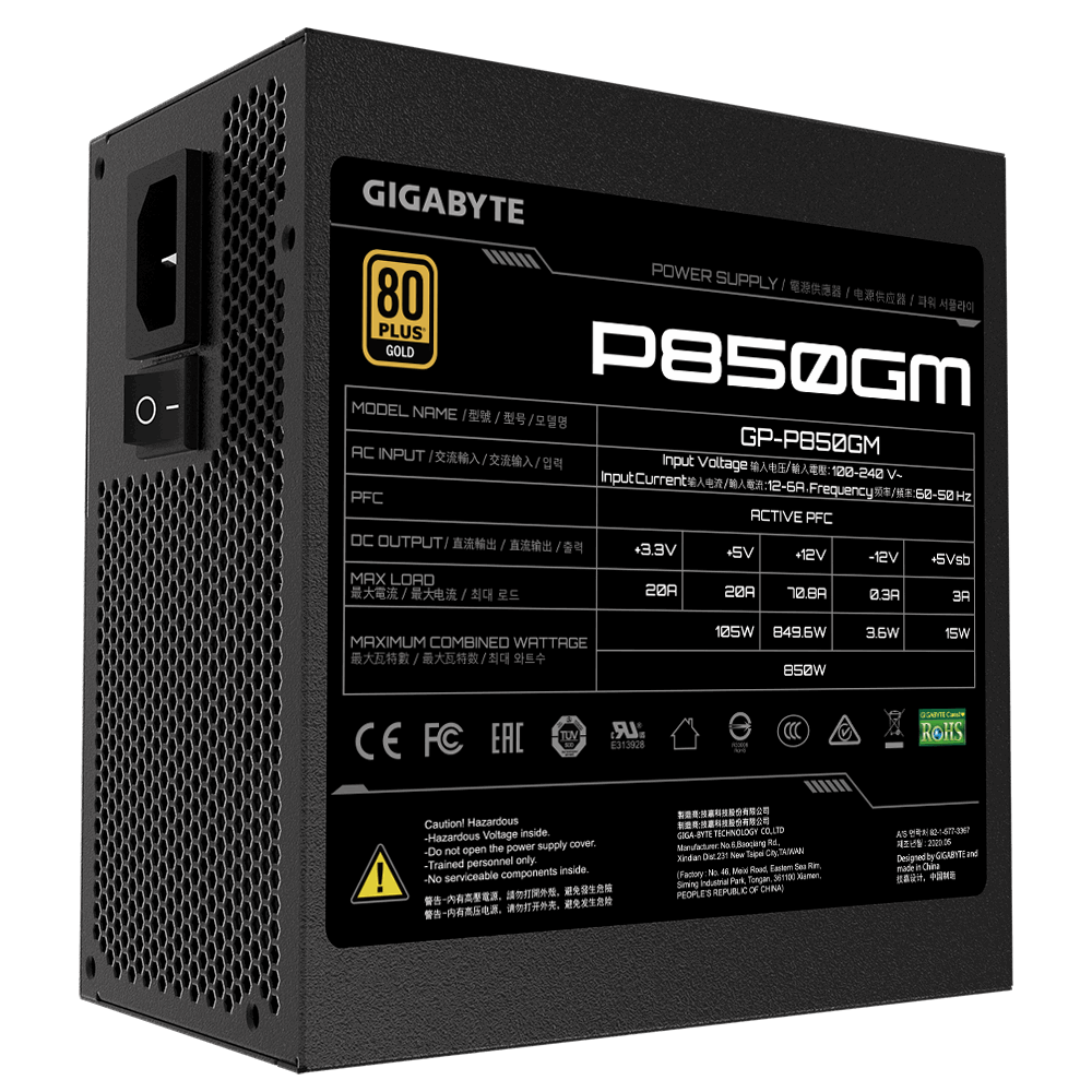 Gigabyte | Power Supply Unit | GP-P850GM | 850 W | 80 PLUS Gold