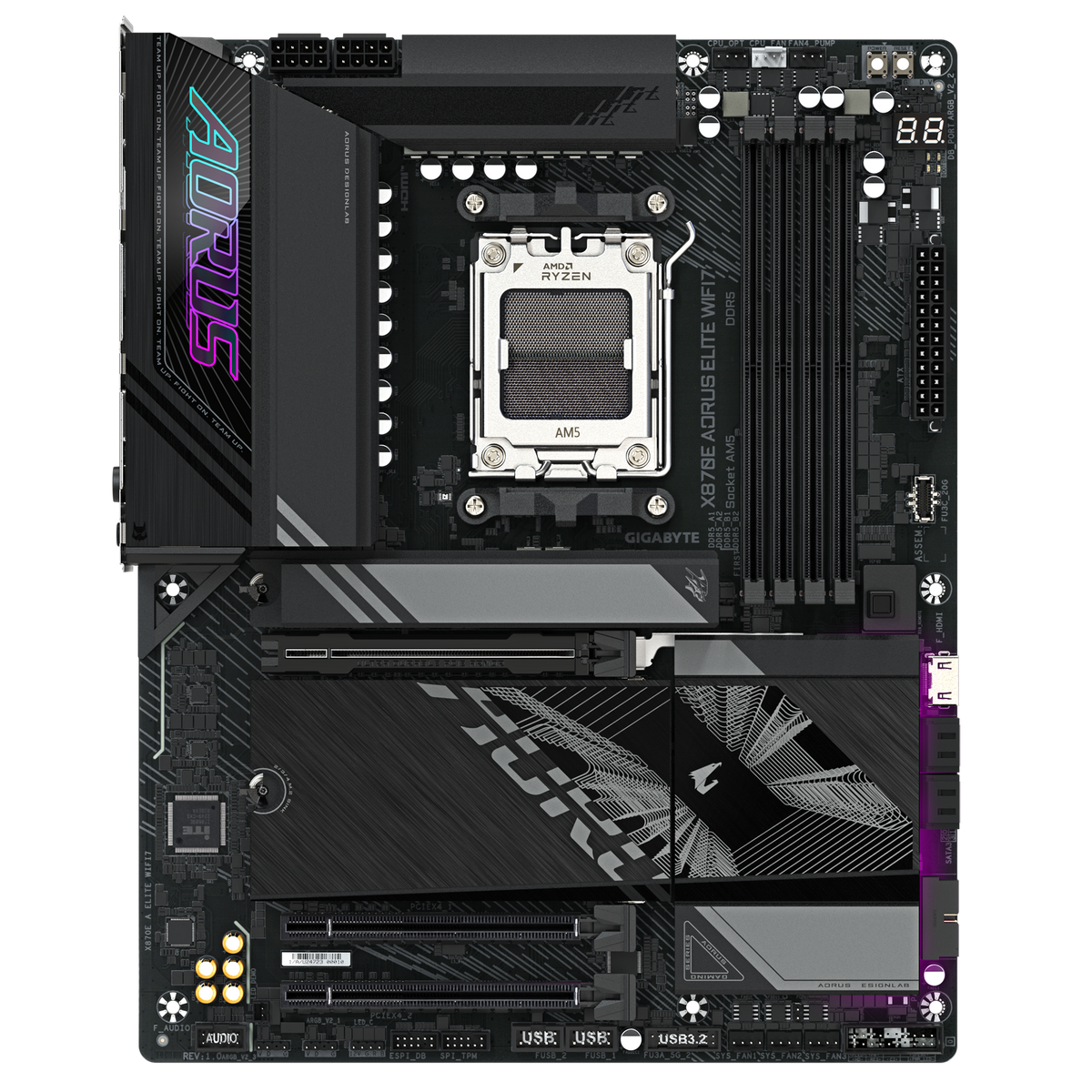 Gigabyte X870E A ELITE WIFI7 | Processor family AMD | Processor socket AM5 | DDR5 | Supported hard disk drive interfaces SATA, M.2 | Number of SATA connectors 4