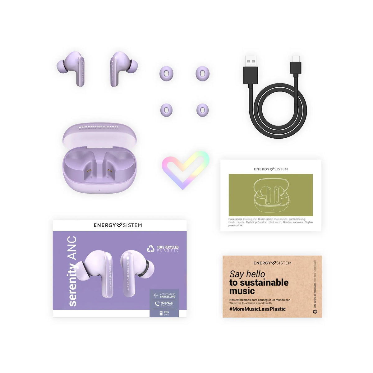 Energy Sistem True Wireless Earphones | Serenity ANC | Built-in microphone | Bluetooth | ANC | Lavender