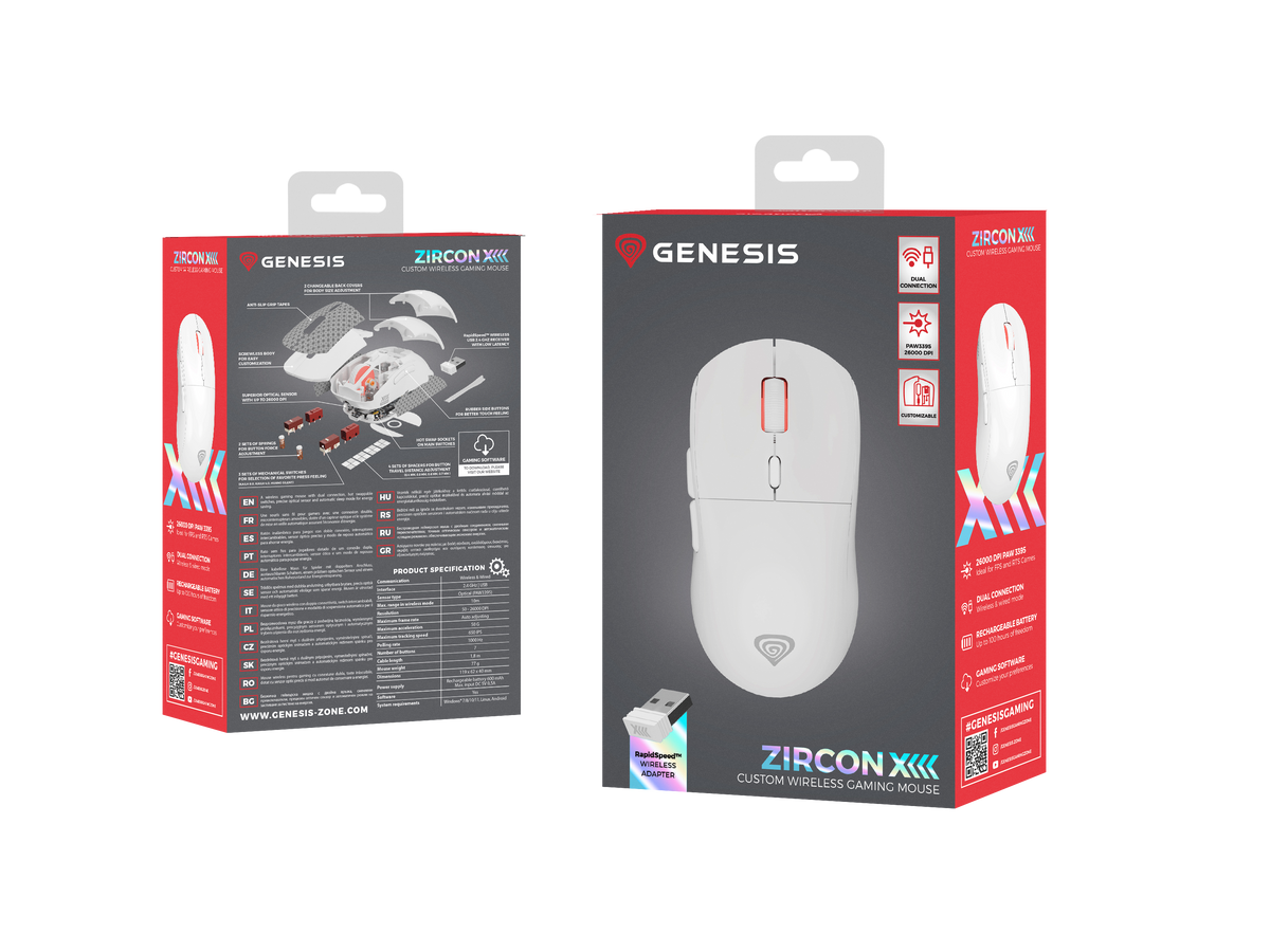 Genesis Zircon XIII Custom | Gaming Mouse | Wireless | 2.4 GHz, USB | White