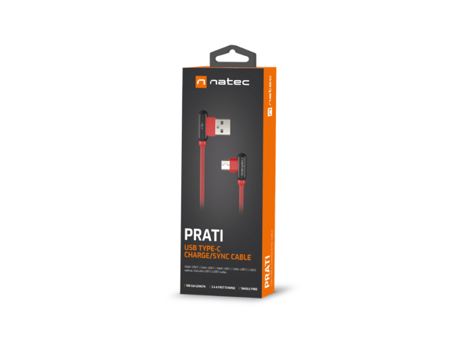 Natec Prati, Angled USB Type C to Type A Cable 1m, Red | Natec | Angled USB Type C to USB Type A | Prati | USB Type-A