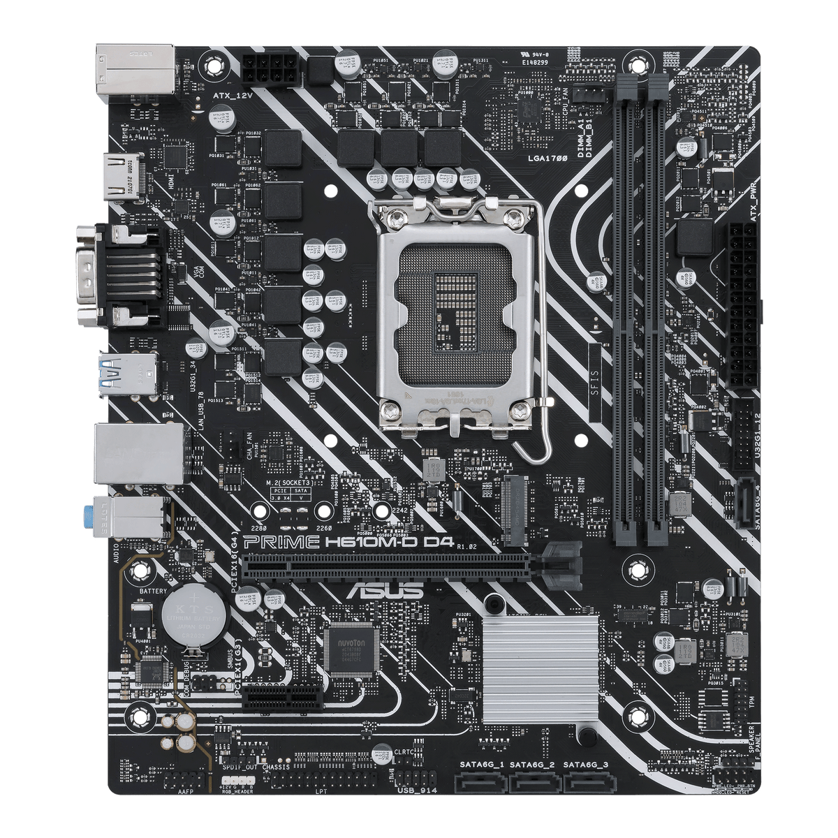 Asus | PRIME H610M-D D4 | Processor family Intel | Processor socket LGA1700 | DDR4 DIMM | Memory slots 2 | Supported hard disk drive interfaces SATA, M.2 | Number of SATA connectors 4 | Chipset Intel H610 | mATX