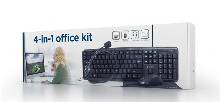Gembird | 4-in-1 Multimedia office set | KBS-UO4-01 | Keyboard, Mouse, Pad and Headset Set | Wired | Mouse included | US | Black