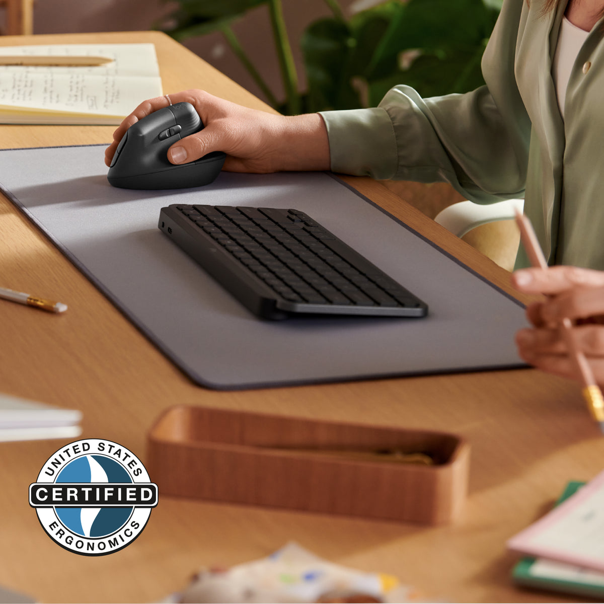 Logitech Lift Vertical for Business Belaidė pelė RF Wireless + Bluetooth, 4000 DPI, Graphite