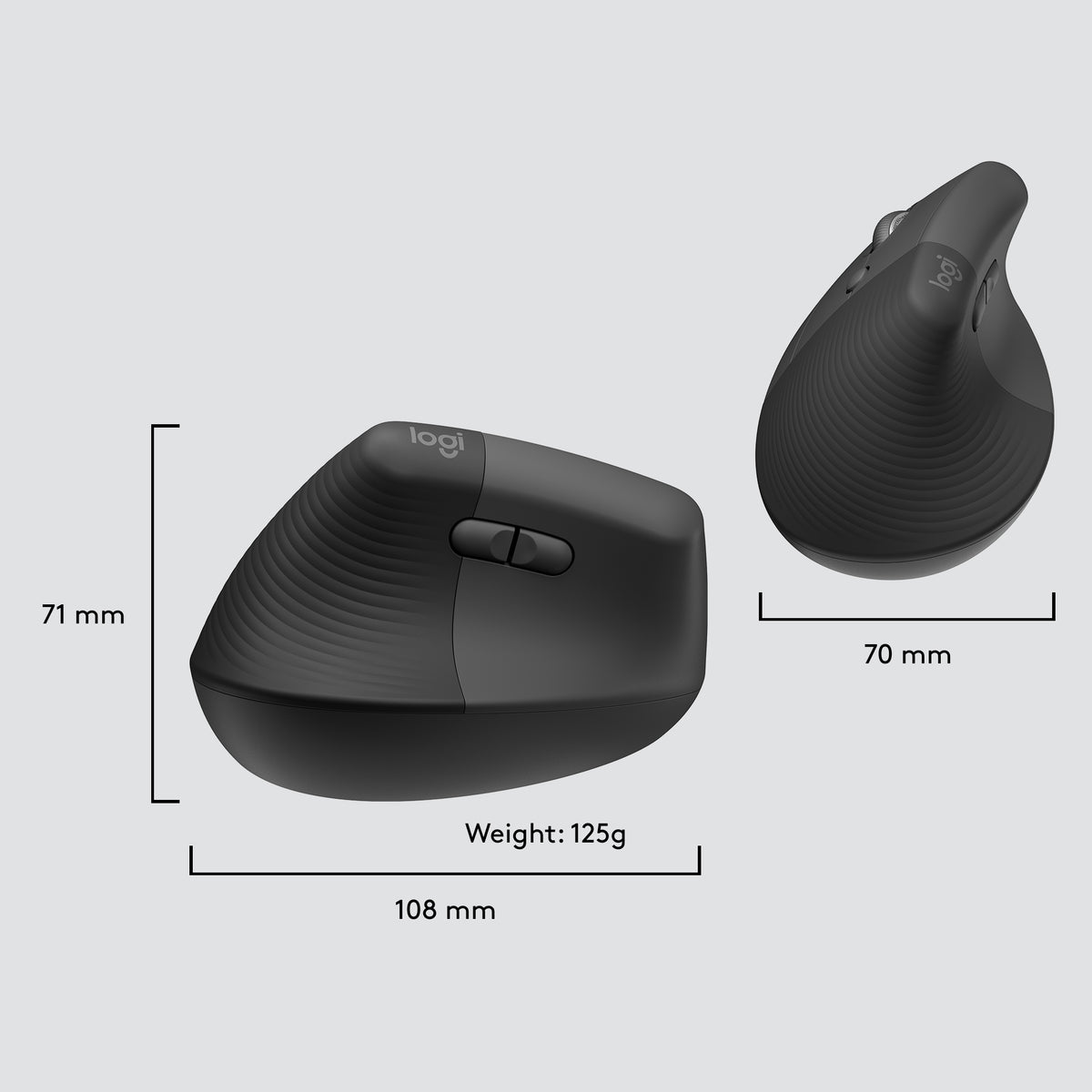 Logitech Lift Vertical Left for Business Belaidė pelė RF Wireless + Bluetooth, 4000 DPI, Graphite