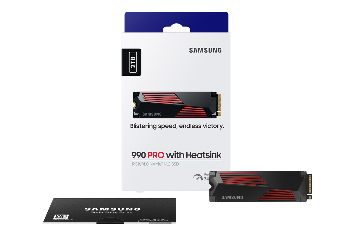 Samsung | 990 PRO with Heatsink | 2000 GB | SSD form factor M.2 2280 | Solid-state drive interface M.2 NVMe | Read speed 7450 MB/s | Write speed 6900 MB/s