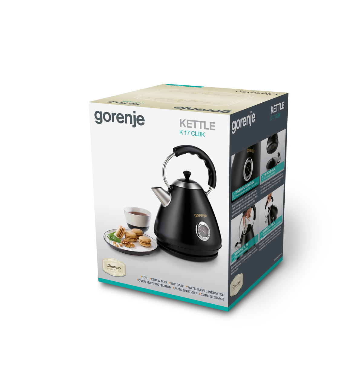 Gorenje | Kettle | K17CLBK | Electric | 2200 W | 1.7 L | Plastic/Metal | 360° rotational base | Black