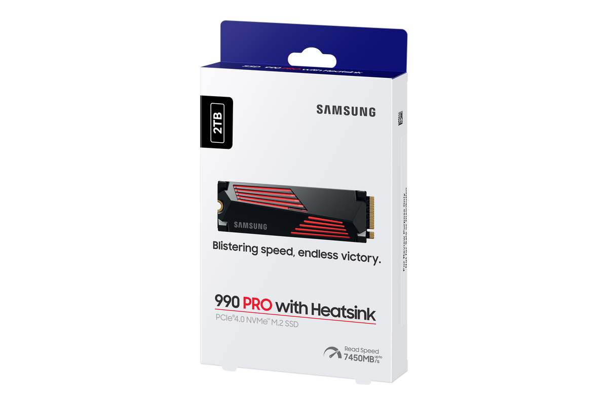 Samsung | 990 PRO with Heatsink | 2000 GB | SSD form factor M.2 2280 | Solid-state drive interface M.2 NVMe | Read speed 7450 MB/s | Write speed 6900 MB/s