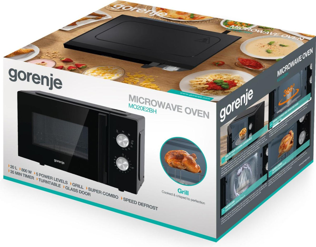Gorenje | Microwave Oven | MO20E2BH | Free standing | 800 W | 20 L | Grill | Black