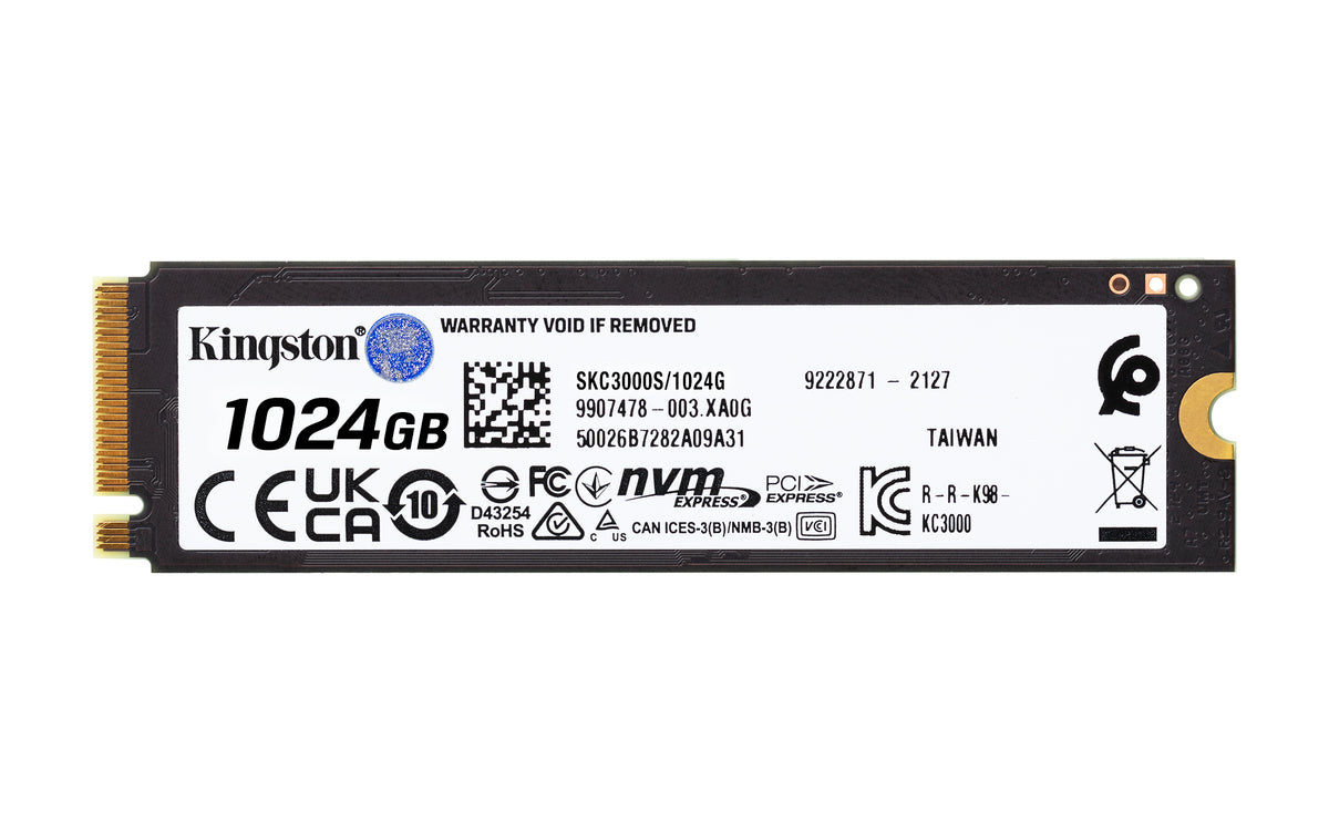 Kingston | SSD | KC3000 | 1024 GB | SSD form factor M.2 2280 | Solid-state drive interface PCIe 4.0 NVMe M.2 | Read speed 7000 MB/s | Write speed 6000 MB/s