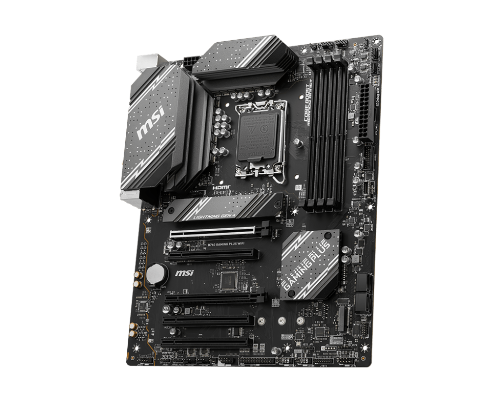 MSI | B760 GAMING PLUS WIFI | Processor family Intel | Processor socket LGA1700 | DDR5 | Memory slots 4 | Supported hard disk drive interfaces SATA, M.2 | Number of SATA connectors 4 | Chipset Intel B760 | ATX