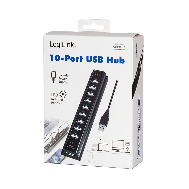 Logilink | USB 2.0 Hub-10 port whit power adapter