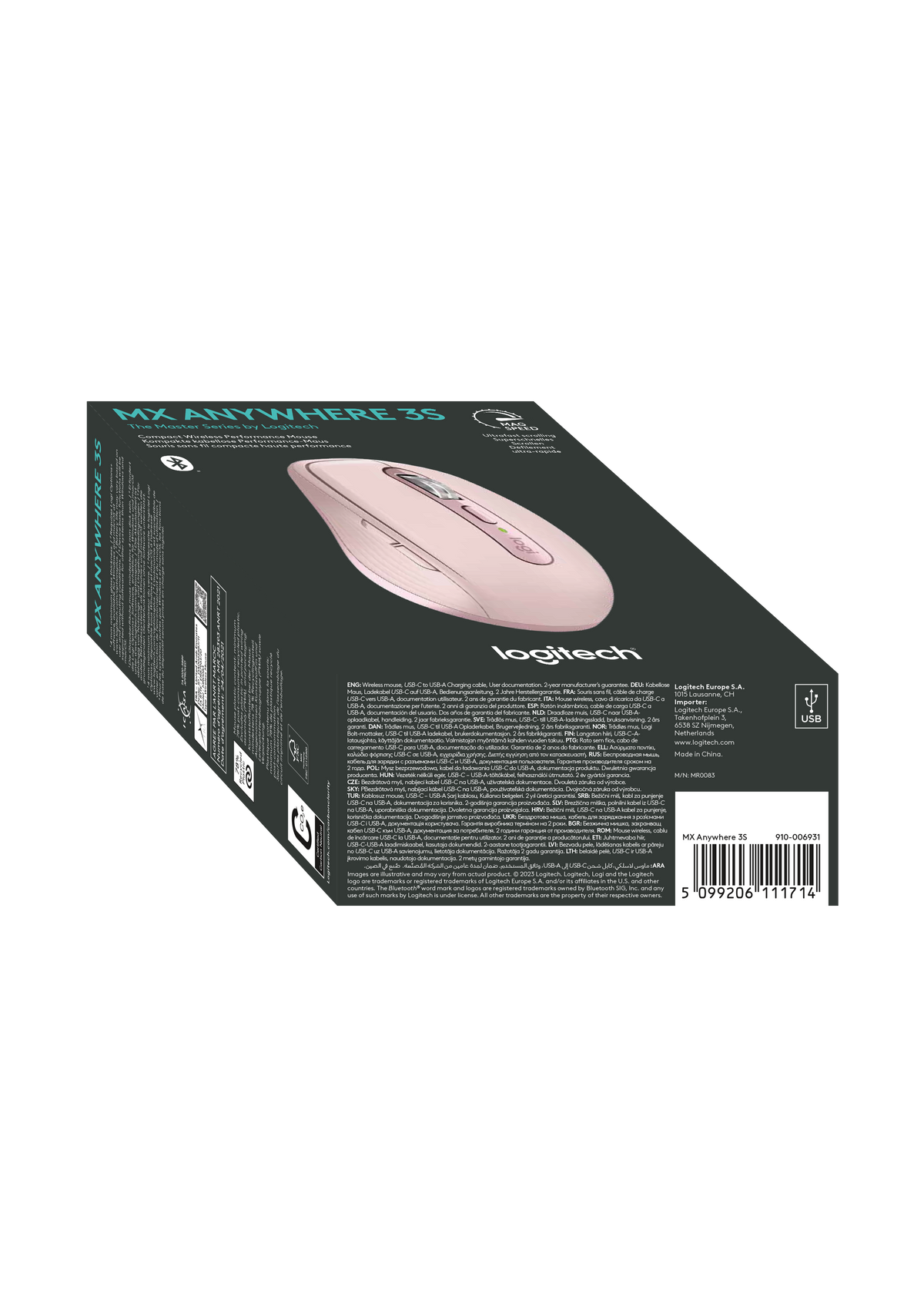 Belaidė pelė Logitech MX Anywhere 3S - RF Wireless + Bluetooth, Laser, 8000 DPI, Rose