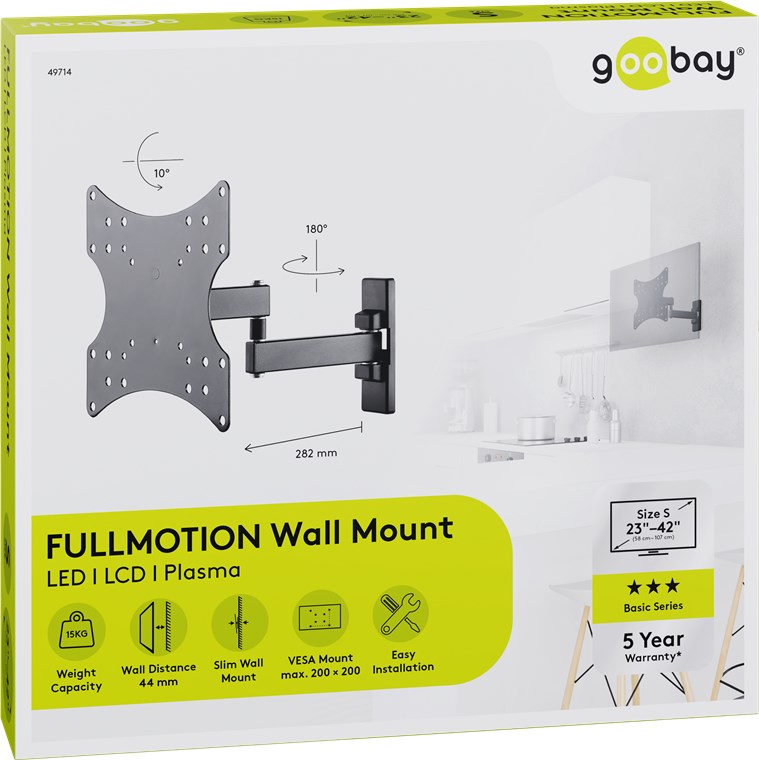 Goobay | Wall mount | 49714 FULLMOTION (S) | Tilt, Swivel | TV wall mount Basic " | Black