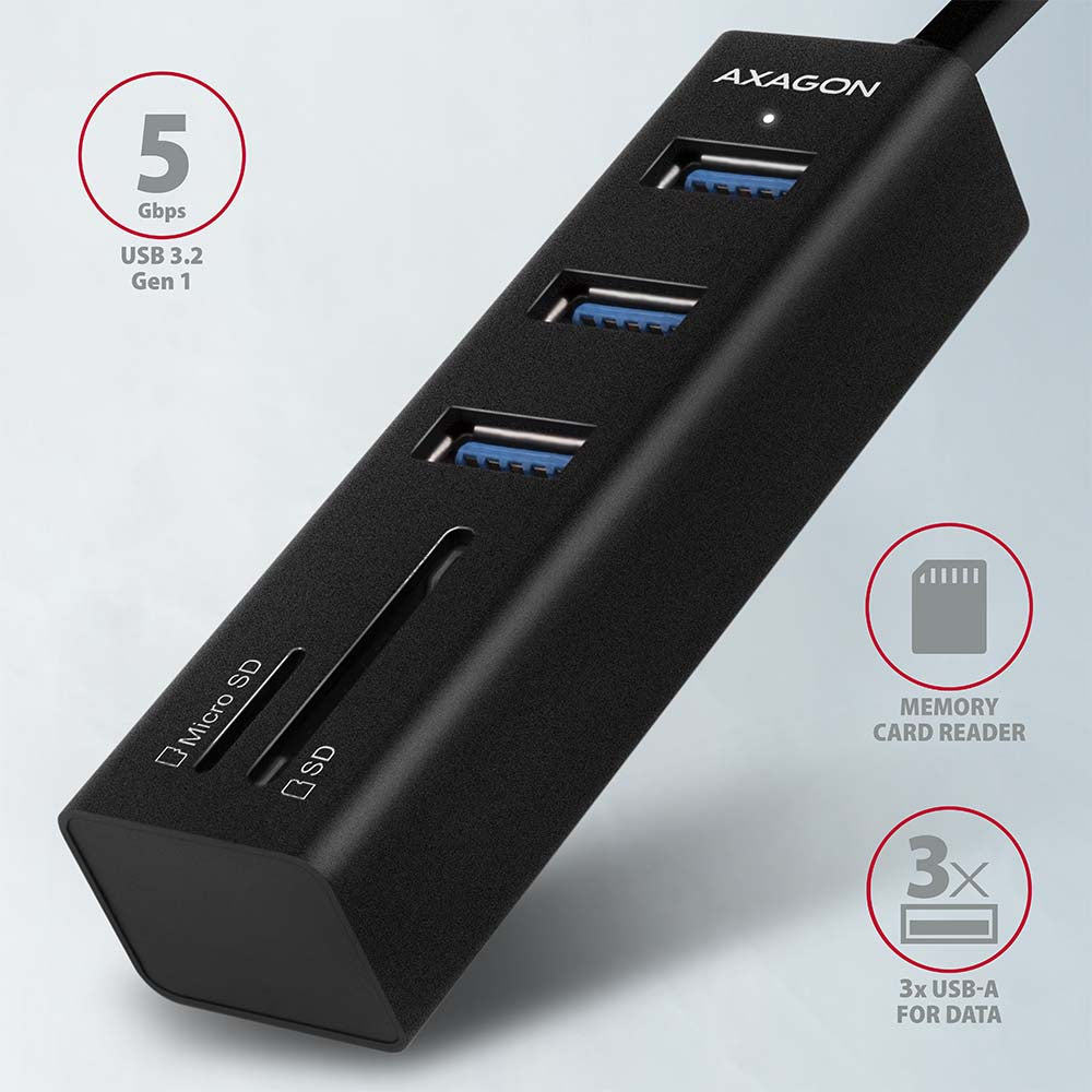 AXAGON SuperSpeed USB-A Hub and Card Reader | HMA-CR3A