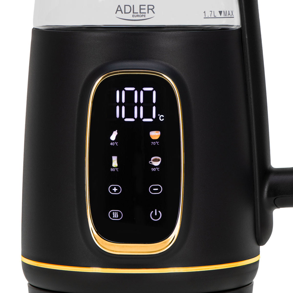 Adler Kettle with LED Display | AD 1305 | Electric | 2200 W | 1.7 L | Plastic | 360° rotational base | Black/Gold
