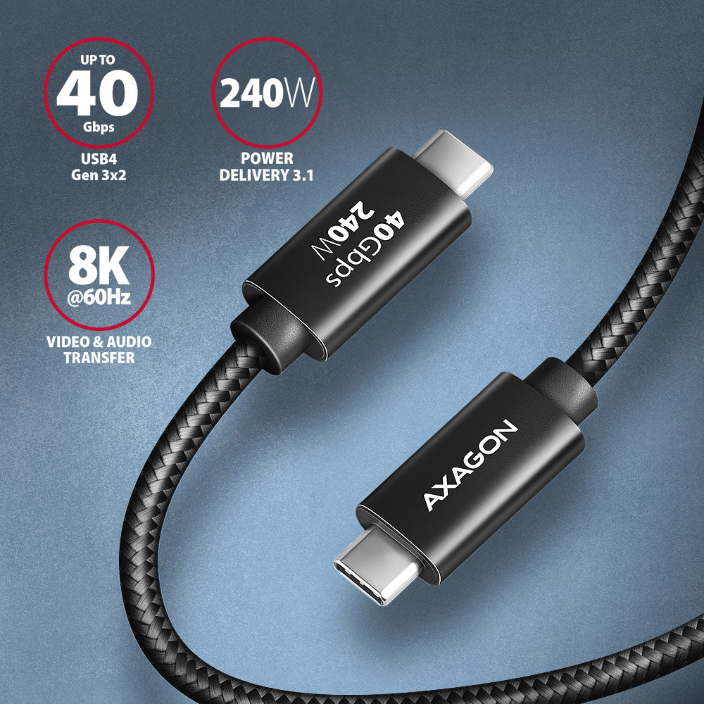 AXAGON | Data and charging USB4 Gen 3x2 cable, 1 m | BUCM3-CM15AB | USB Type C - USB Type C