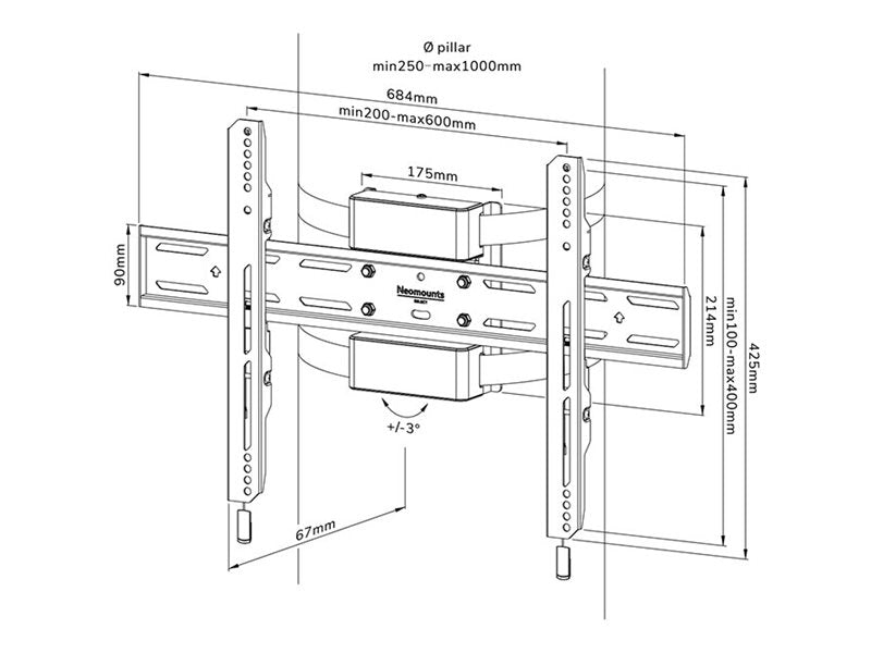 Neomounts Pillar Mount | WL30S-910BL16 | Level adjustment | 40-75 " | Maximum weight (capacity) 50 kg | Black