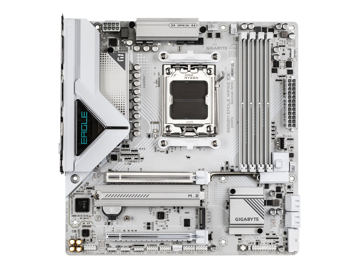 Gigabyte B850M EAGLE WF6E ICE | Processor family AMD | Processor socket AM5 | DDR5 | Supported hard disk drive interfaces SATA, M.2 | Number of SATA connectors 4