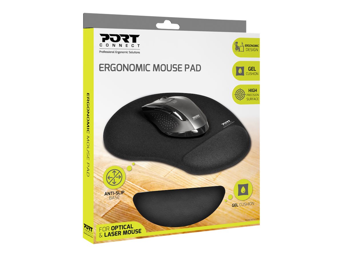 PORT CONNECT | Ergonomic Mouse Pad | 200 x 230 x 20 mm | Black