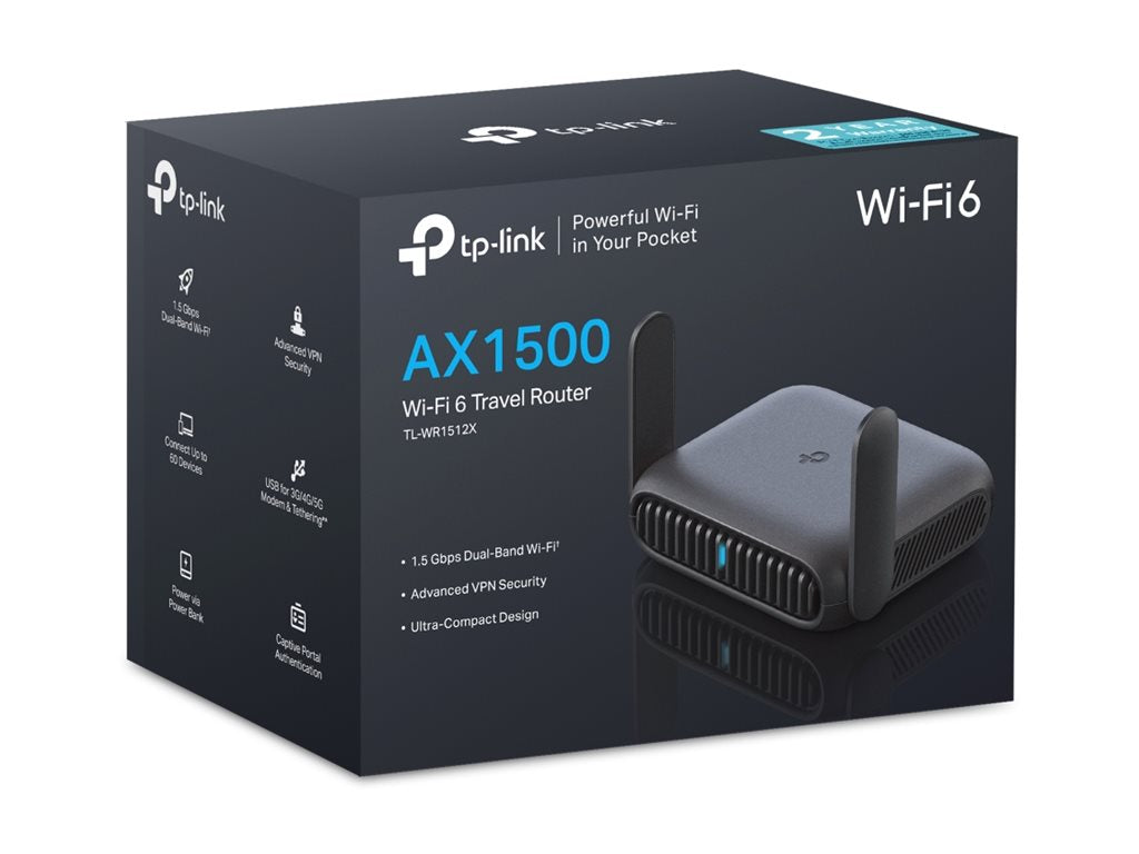 TP-LINK TL-WR1512X | Roam 6 AX1500 Wi-Fi 6 Travel Router | 802.11ax | 10/100/1000 Mbit/s | Mesh Support No | MU-MiMO No | No mobile broadband