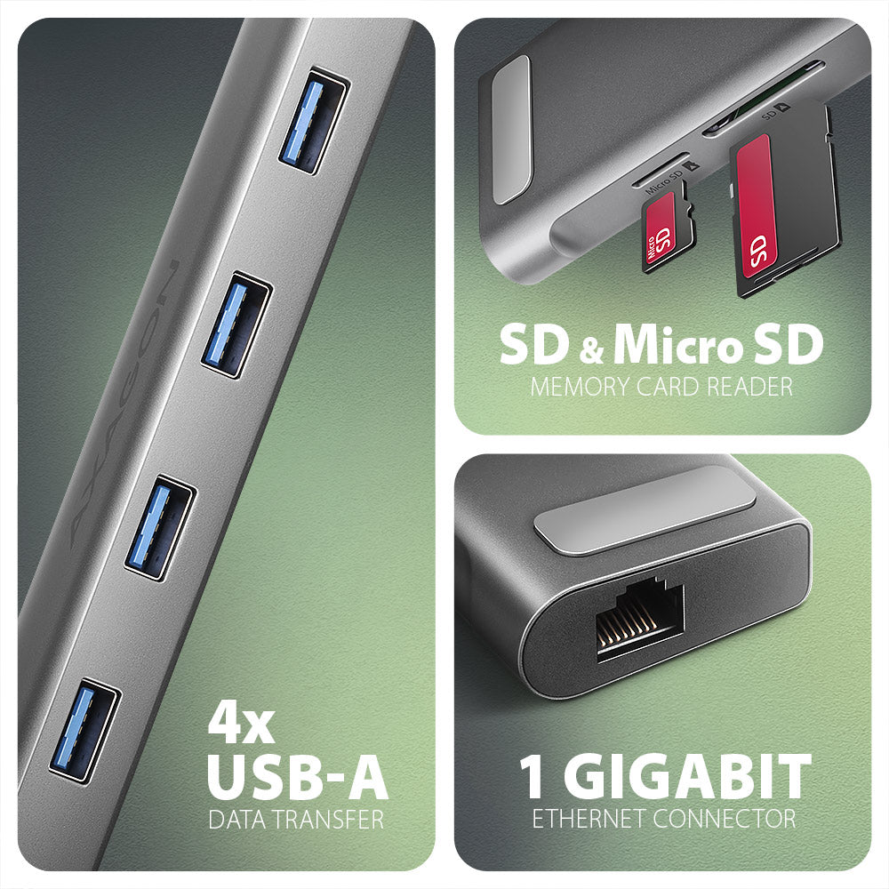 AXAGON USB-C 5Gbps LONGER 9in1 hub | HMC-10HLS