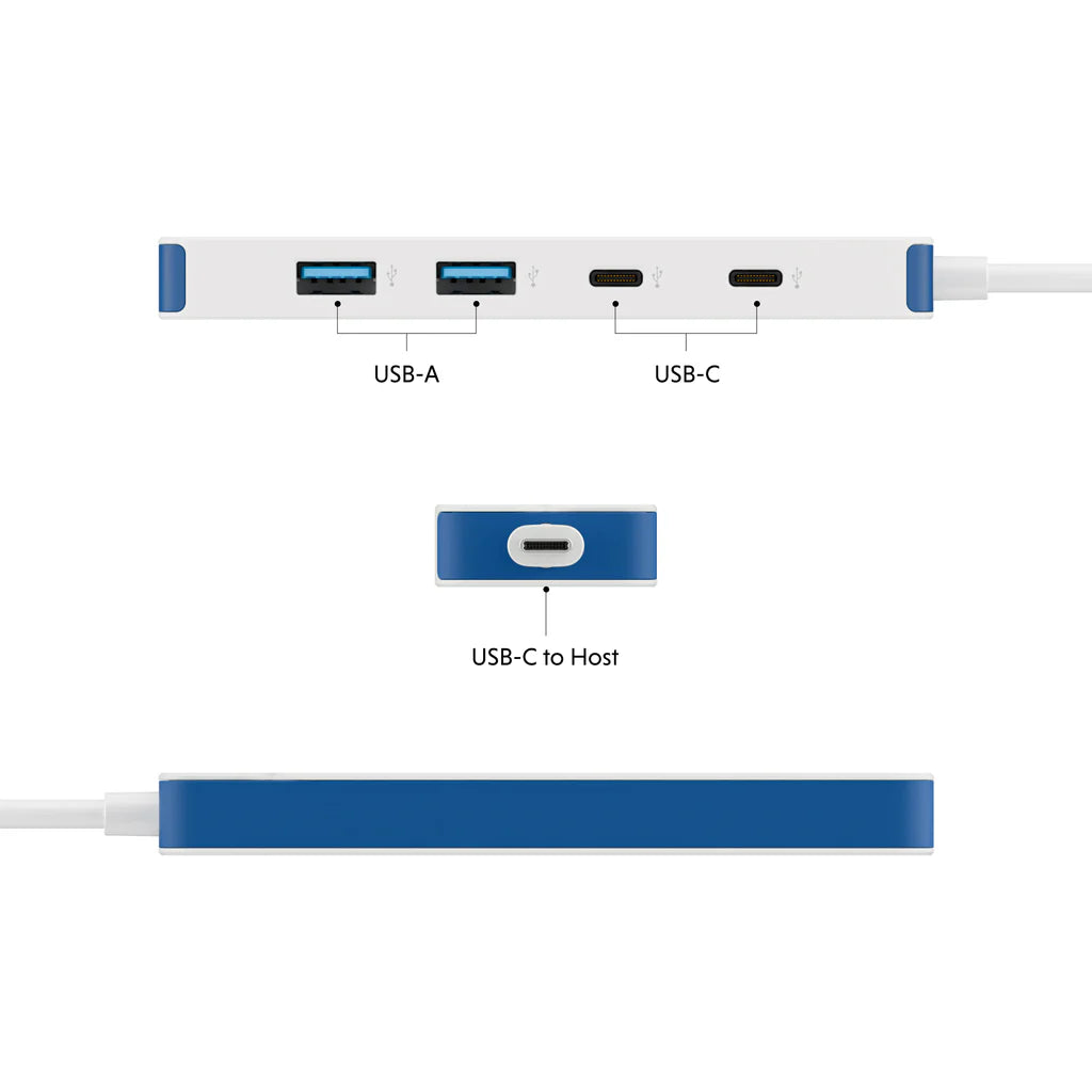Hyper HyperDrive Flex 4 Port USB-C Combo Hub, White/Blue | HD5200BUGL