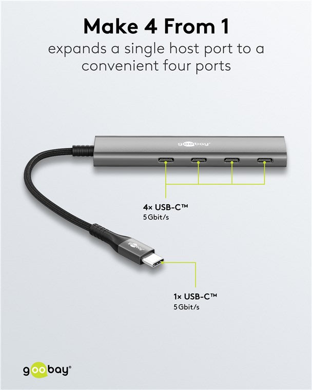 Goobay Slim 4-Port USB Hub, USB-C to USB-C, 5 Gbit/s