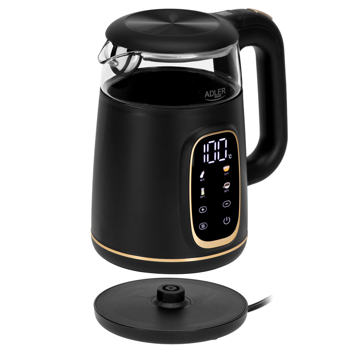 Adler Kettle with LED Display | AD 1305 | Electric | 2200 W | 1.7 L | Plastic | 360° rotational base | Black/Gold