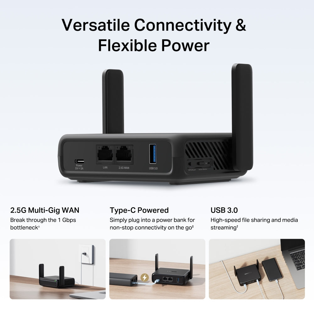 Mercusys AX3000 Travel Router | MR84X-Travel | 802.11ax | 574/2402 Mbit/s | 10/100/1000 Mbit/s | Mesh Support No | MU-MiMO No | No mobile broadband | Antenna type External Omni-directional | 1