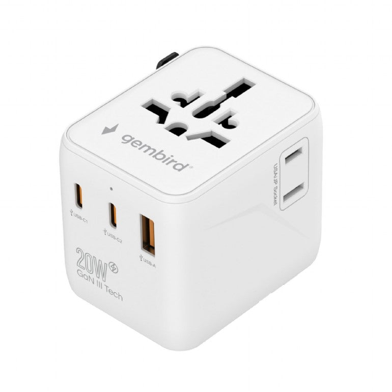 Gembird Universal travel power adapter | TPA-1A2C20-01-W | Travel Adapter | 20 W