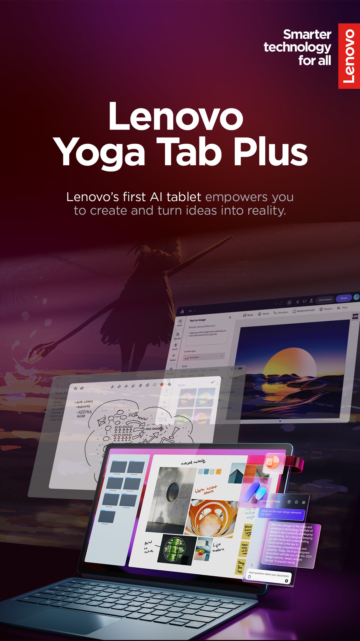 Lenovo | Yoga Tab Plus Wi-Fi (without power adapter) | ZAEG0018NL | 12.7 " | Tidal Teal | LTPS | 2944 x 1840 pixels | Qualcomm | Snapdragon 8 Gen 3 Mobile Platform | 16 GB | Soldered LPDDR5x | 256 GB | Wi-Fi | Front camera | 13 MP | Rear camera | 13 MP |