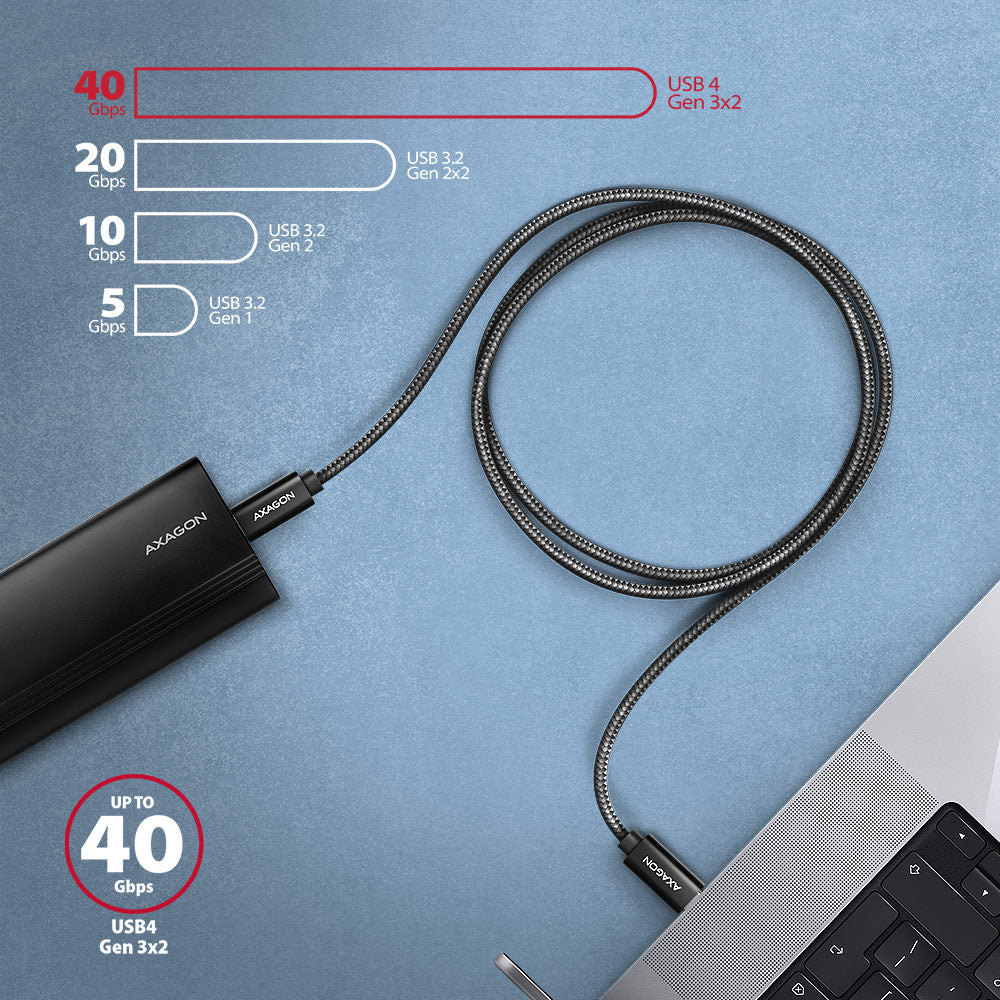 AXAGON | Data and charging USB4 Gen 3x2 cable, 1 m | BUCM3-CM15AB | USB Type C - USB Type C
