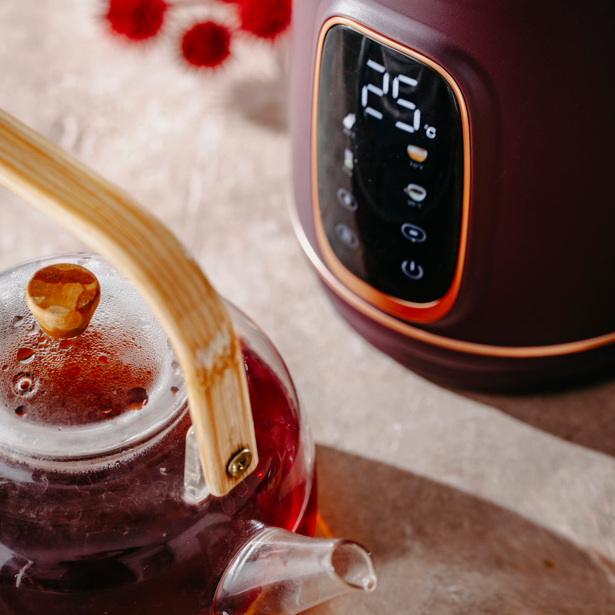 Adler Kettle with LED Display | AD 1305 | Electric | 2200 W | 1.7 L | Plastic | 360° rotational base | Burgundy
